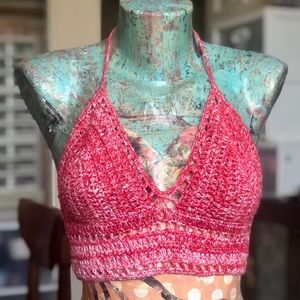 Boho red and white crop top